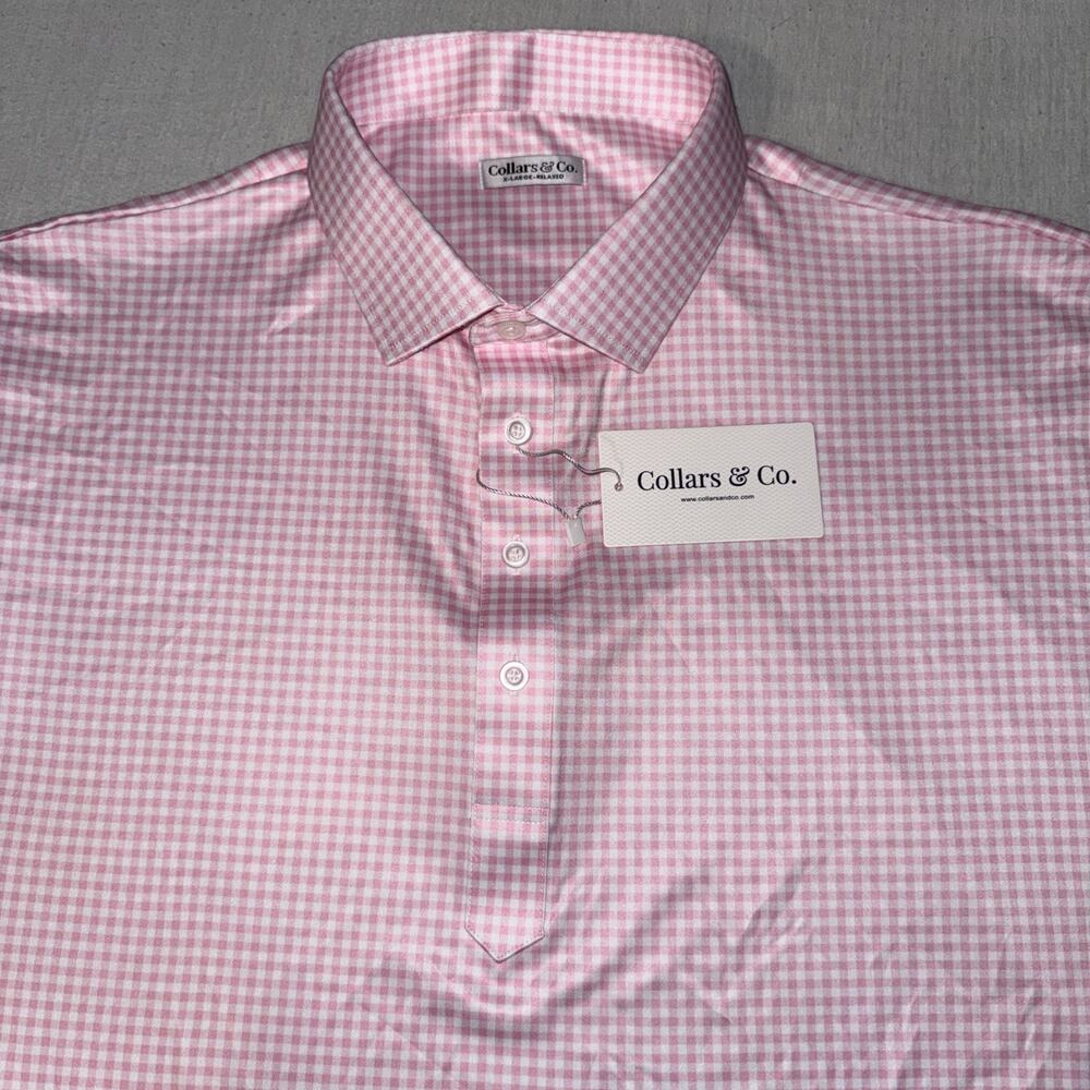 Collars and Co Golf Polo Pink Checks AOP Size XL Relaxed Preppy NWT